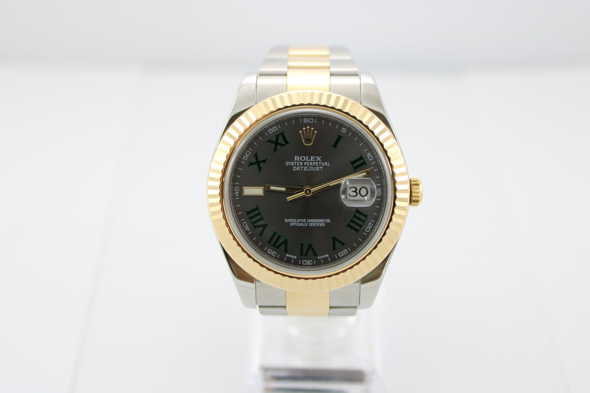 Rolex Datejust Grey "Wimbledon" Two-Tone 18K Yellow Gold Steel 116333 41mm Oyster Fluted Watch SKU: JLGELG04260M1