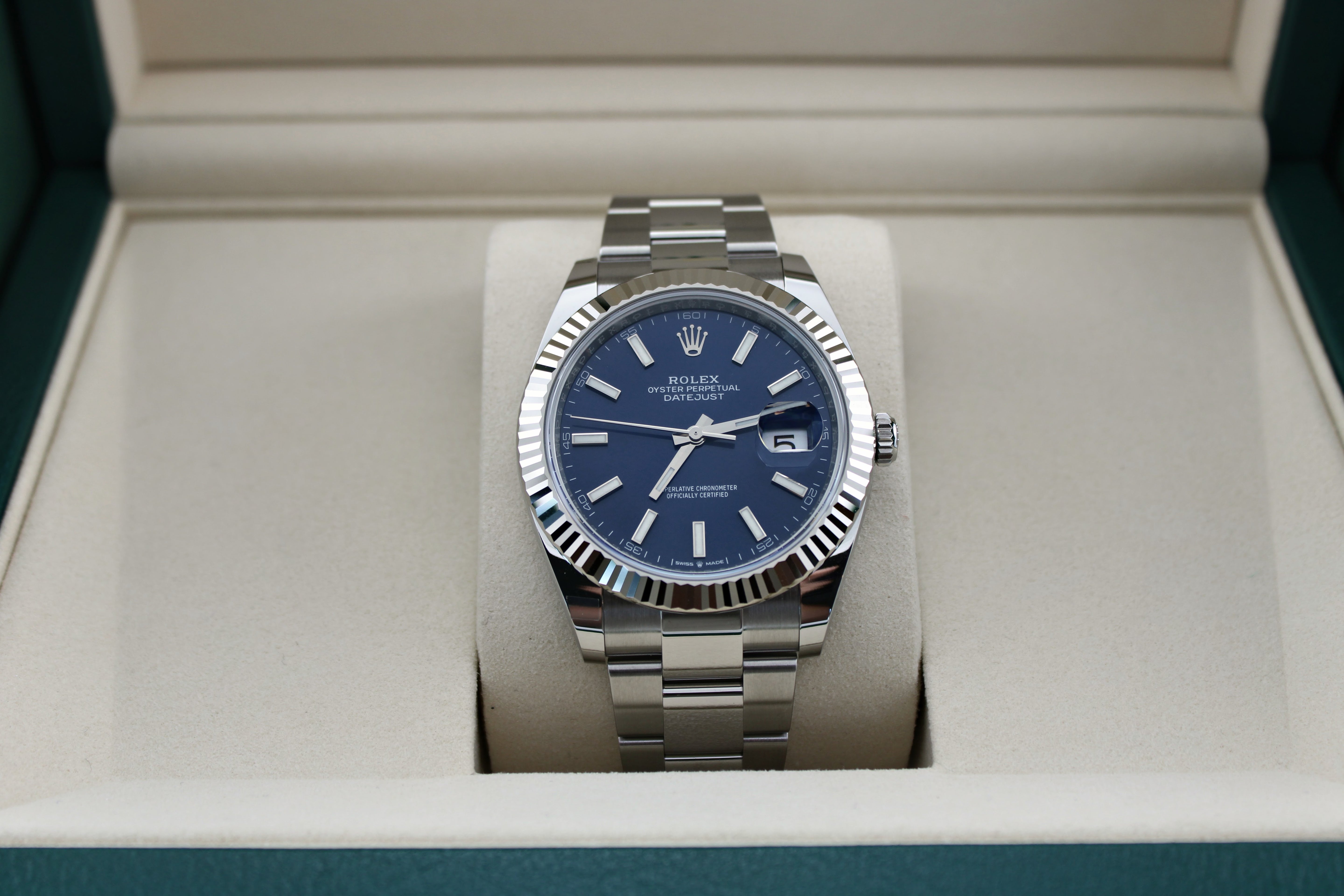 NEW JANUARY 2026 Rolex Datejust 41 Blue 126334 41mm Fluted Bezel Oyster Watch With Box and Papers SKU: JLEOMG03266Z6