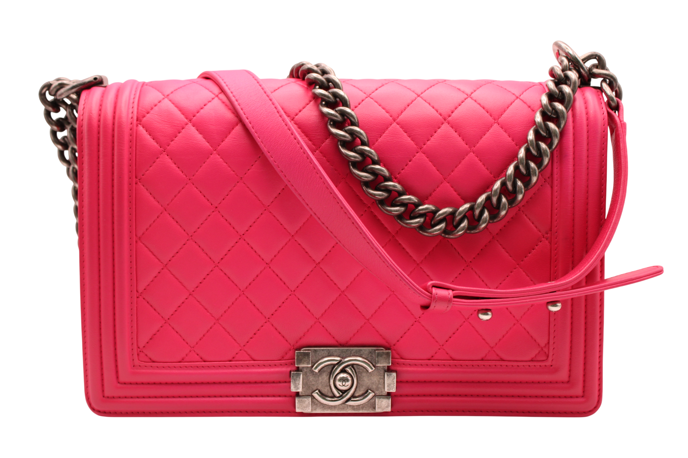 Chanel Medium Boy Bag Quilted Lambskin Pink With Silver Hardware
