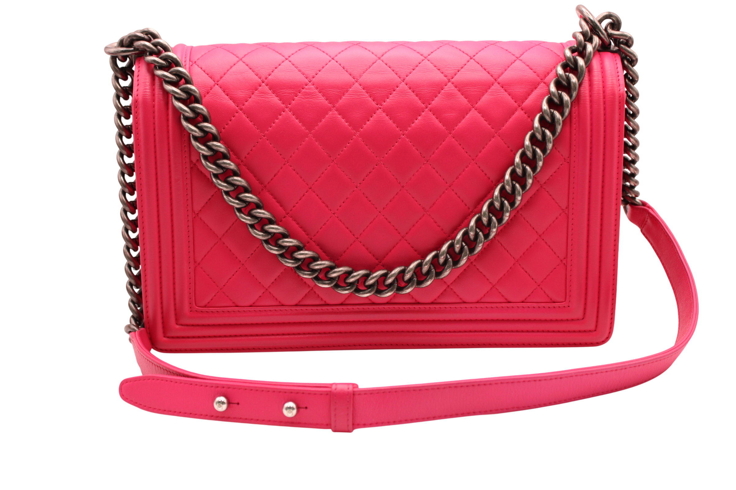 Chanel Medium Boy Bag Quilted Lambskin Pink With Silver Hardware