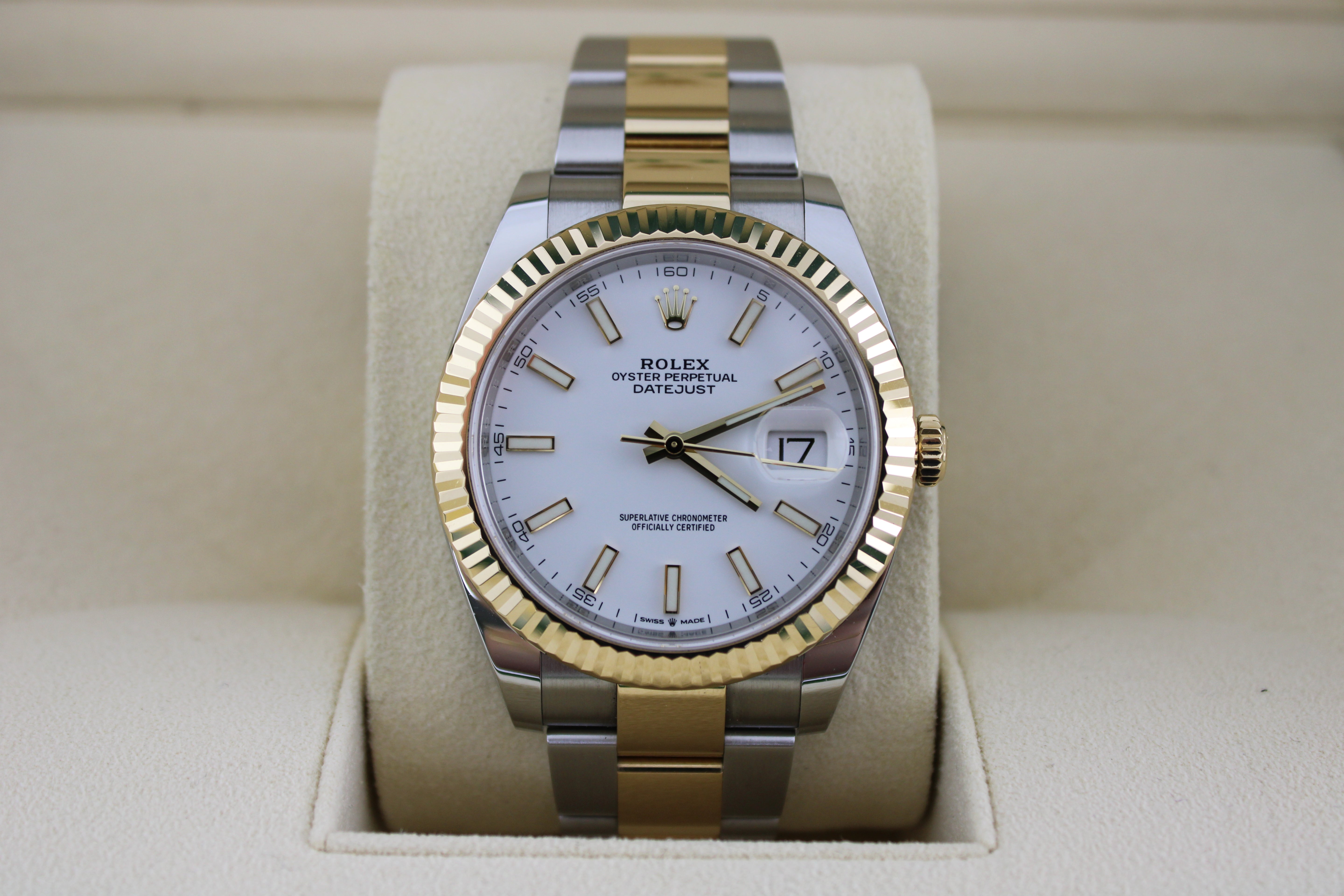 2019 Rolex Datejust White Two-Tone 18K Gold Steel 126333 41mm Oyster Fluted Watch With Box and Papers SKU: JLLOGG0826587