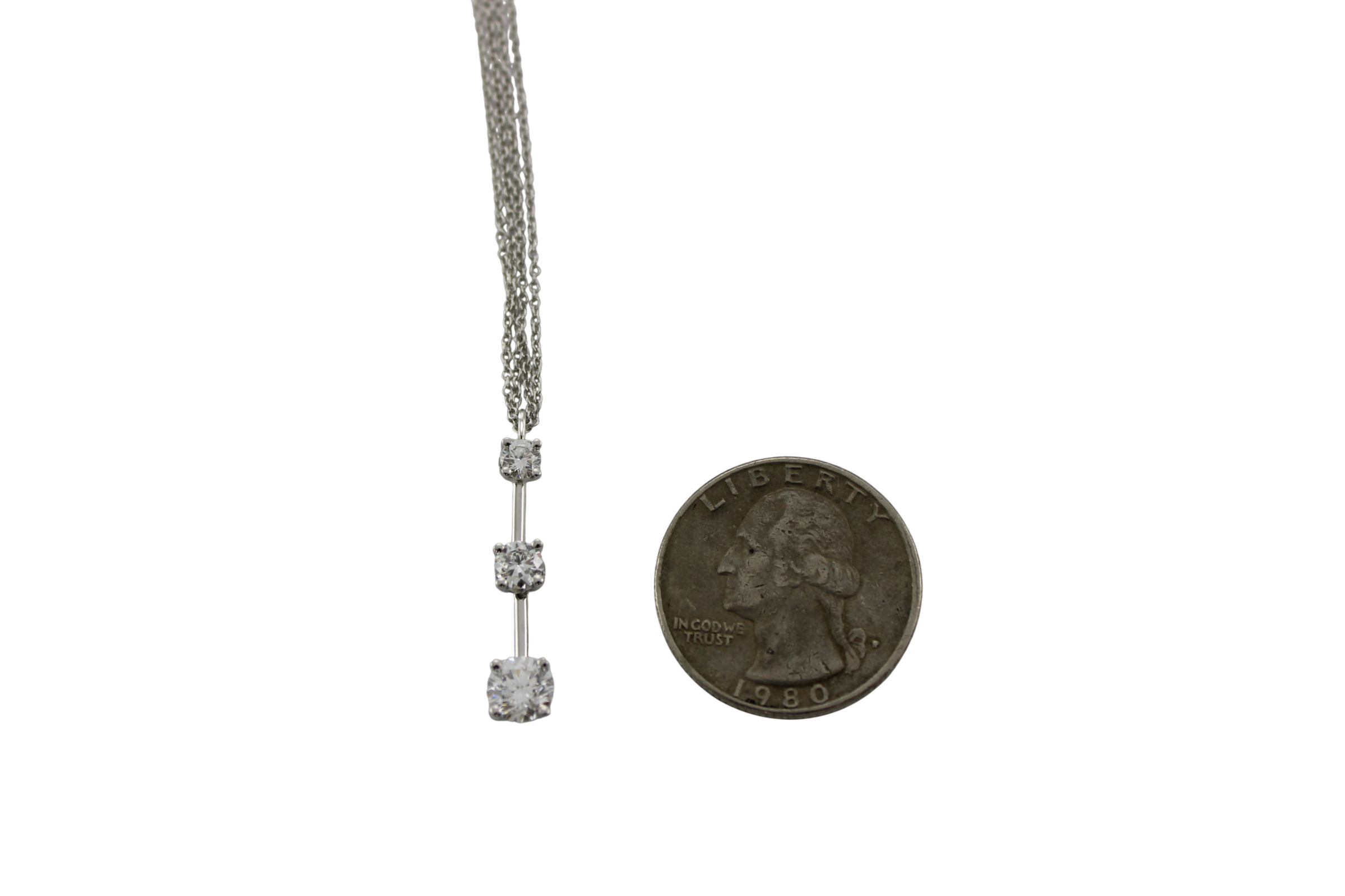 Platinum 3-Tier Diamond Double Chain 16 Inch Necklace 6.1 Grams