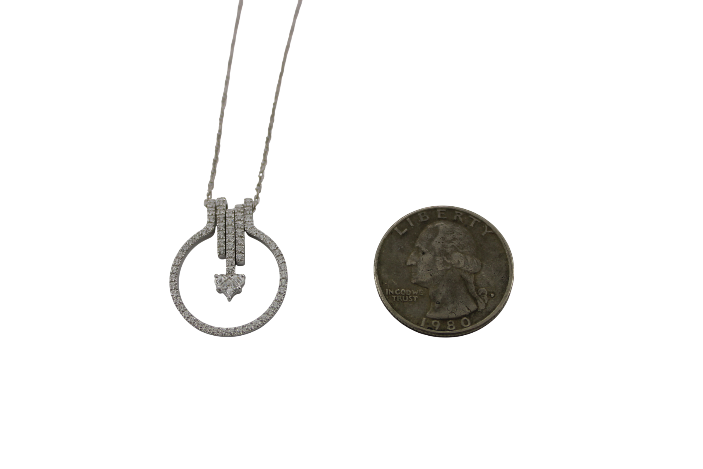 18K White Gold 4-Piece Diamond Heart Pendant 18 Inch Necklace 5.4 Grams