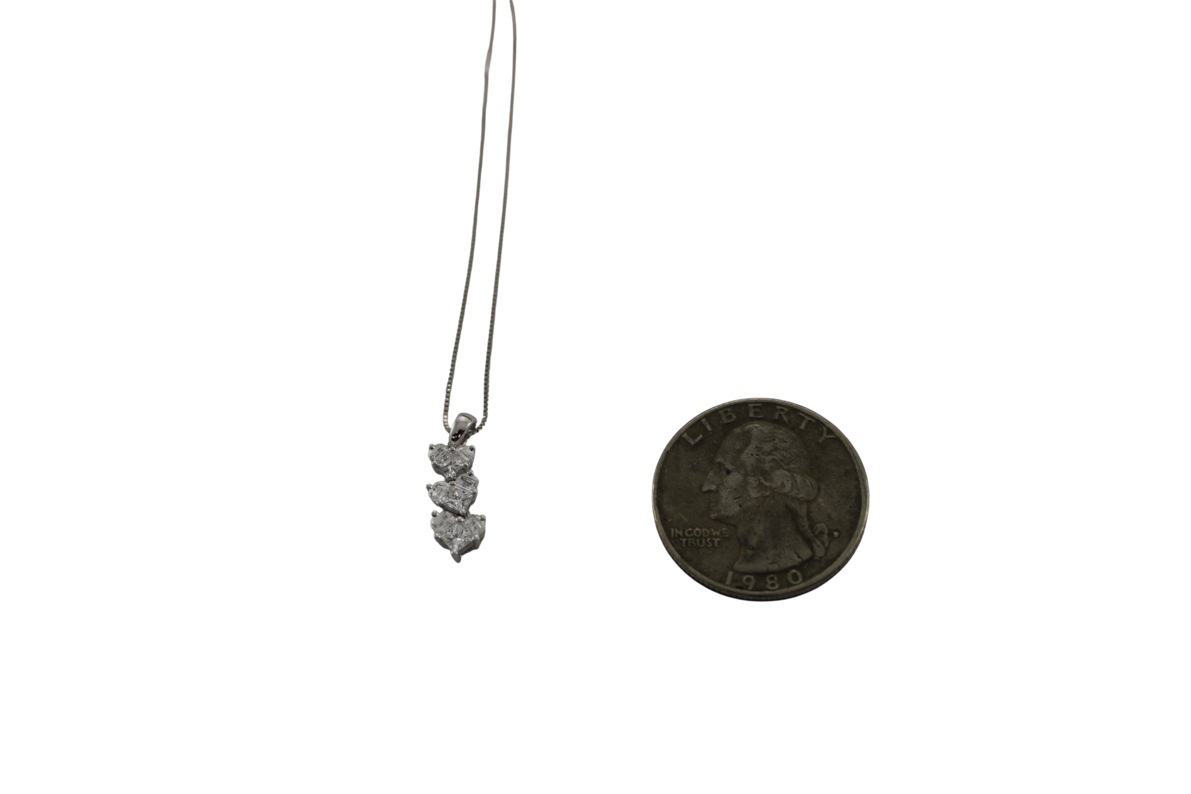 18K White Gold .69 Carat 3-Tier Diamond Heart Pendant and 14K 16 Inch Necklace 2.1 Grams