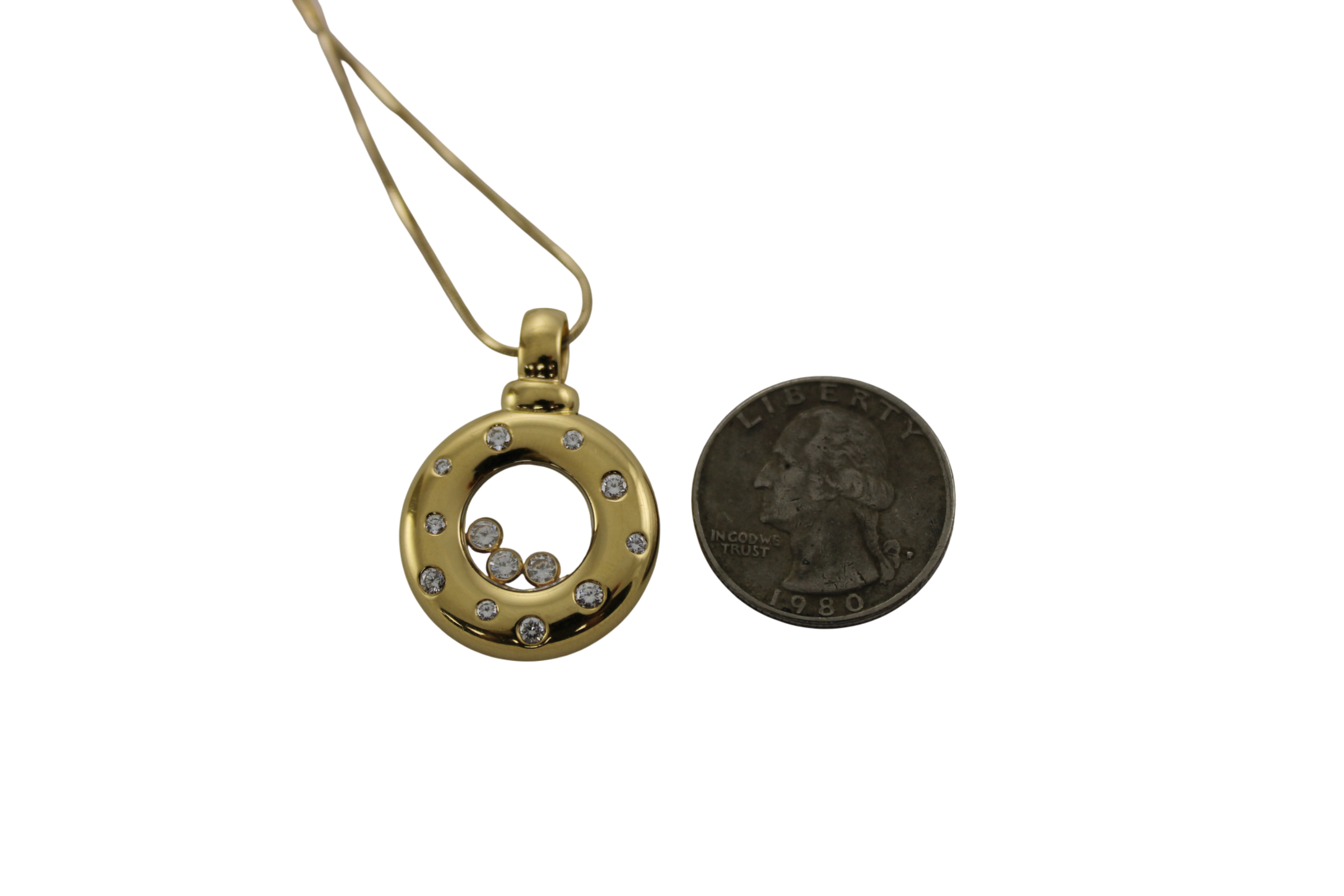 18K Chopard Floating 'Happy Diamonds' Yellow Gold Pendant and 16 Inch 14K Necklace 22.9 Grams
