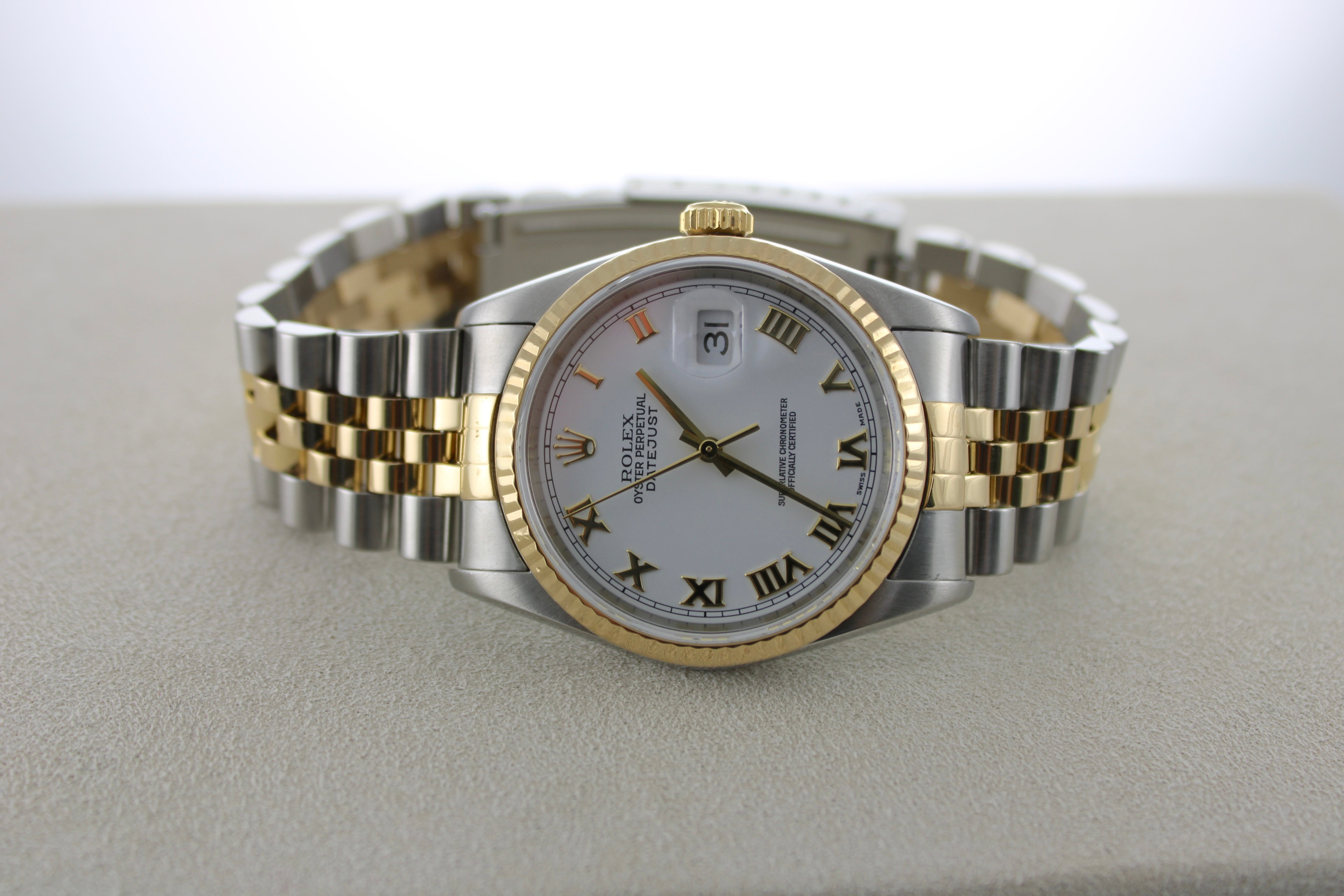 2005 Rolex Datejust White Two-Tone 18K Yellow Gold 16233 36mm Jubilee Watch SKU: JEMGG0826528