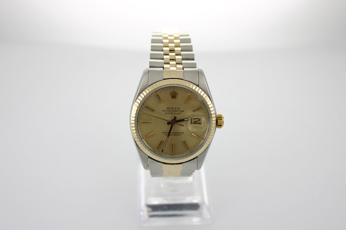1974 Rolex Datejust Champagne Two-Tone 16013 36mm Jubilee Watch SKU: JEMGG0826812