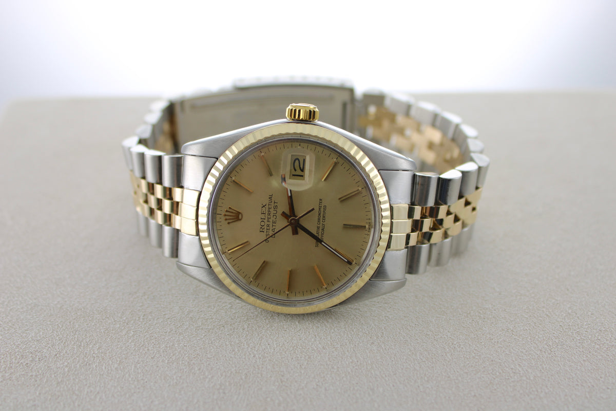 1974 Rolex Datejust Champagne Two-Tone 16013 36mm Jubilee Watch SKU: JEMGG0826812
