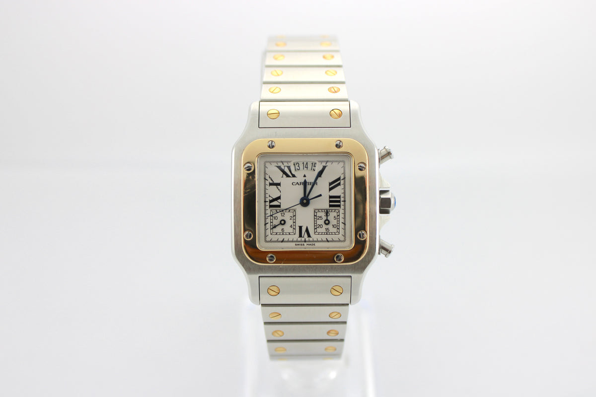 Cartier Santos Galbee 2425 Two-Tone 18K Yellow Gold White 29mm Watch With Box and Papers SKU: JEVGG09263BB