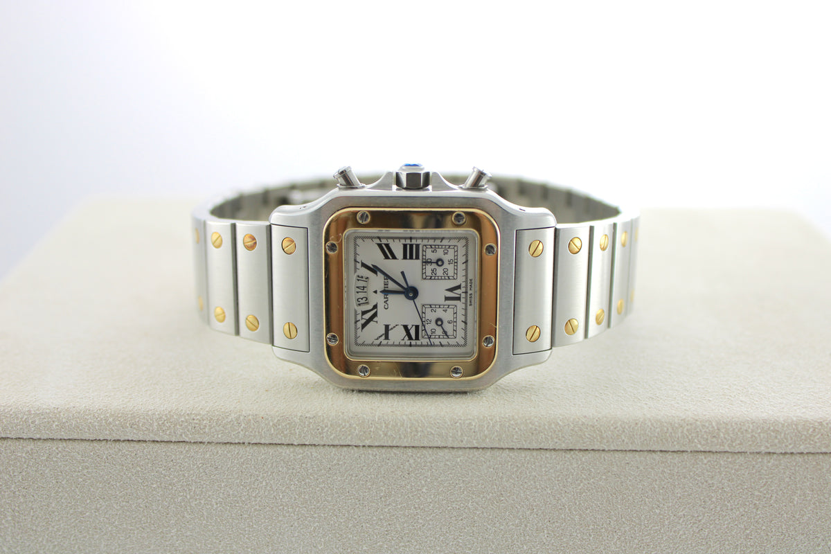 Cartier Santos Galbee 2425 Two-Tone 18K Yellow Gold White 29mm Watch With Box and Papers SKU: JEVGG09263BB