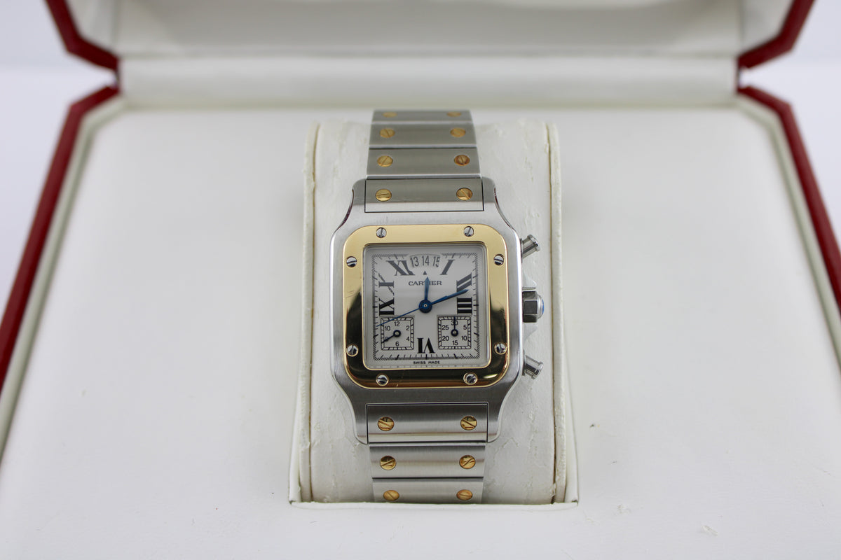 Cartier Santos Galbee 2425 Two-Tone 18K Yellow Gold White 29mm Watch With Box and Papers SKU: JEVGG09263BB