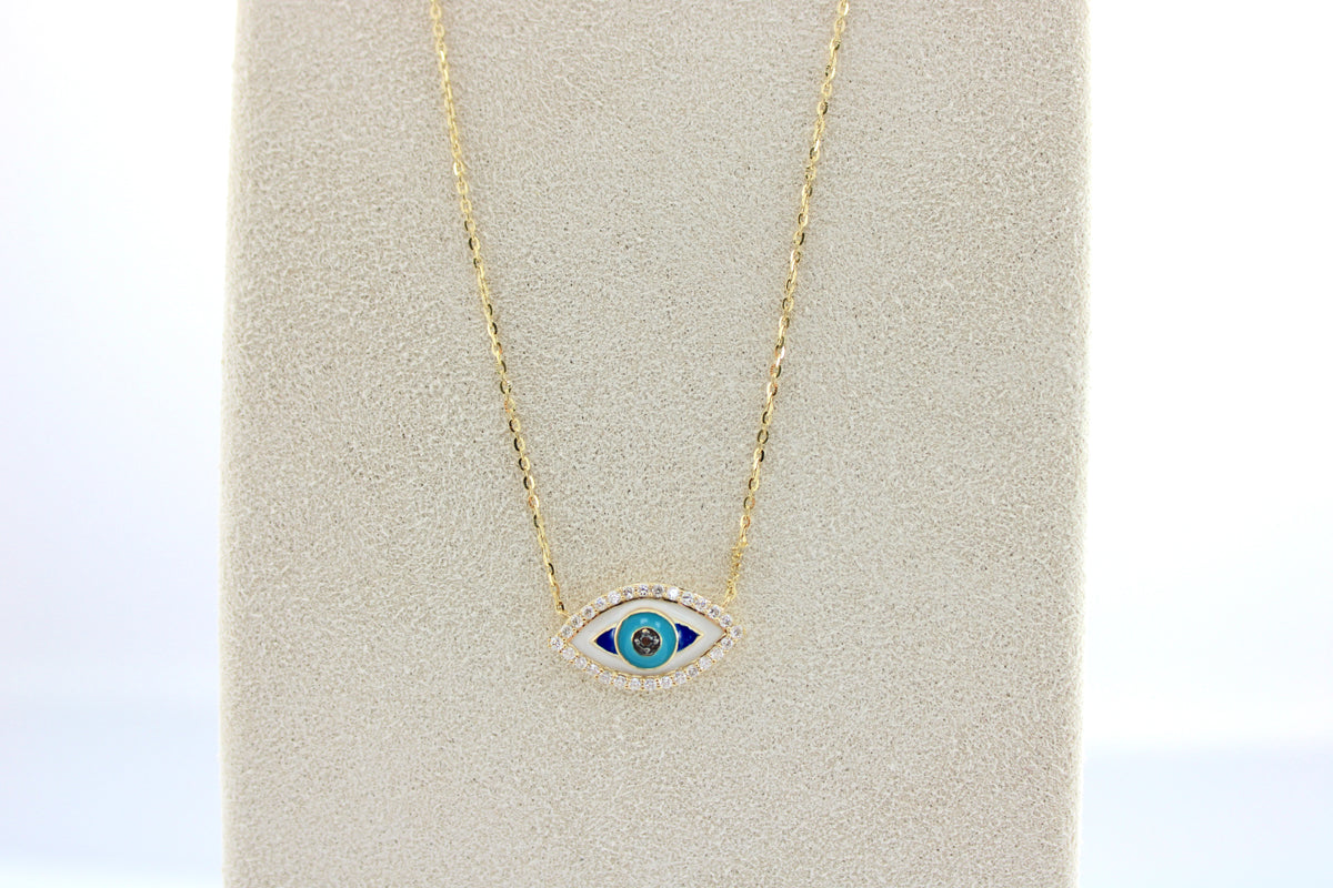 0.16 Carat Diamond 14K Yellow Gold Eye Necklace