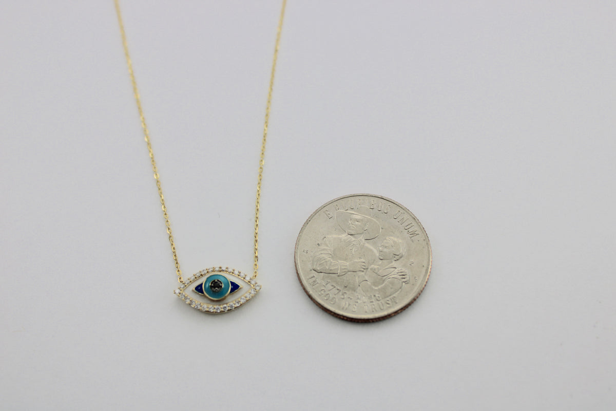 0.16 Carat Diamond 14K Yellow Gold Eye Necklace