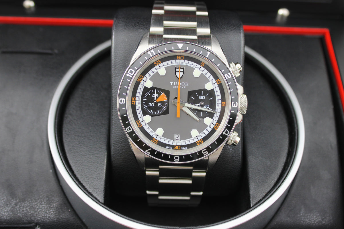 2020 Tudor Heritage Chronograph 70330N Grey/Orange Steel 42mm Watch With Box and Papers SKU: JOOGG0926481