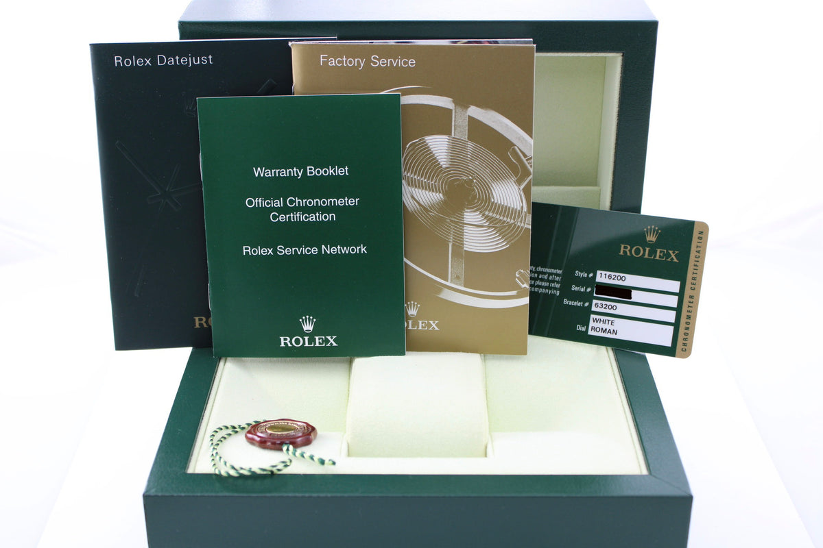 NOS STICKERED 2009 Rolex Datejust White Roman 116200 36mm Super Jubilee Watch With Box and Papers SKU: JMNGG0926587