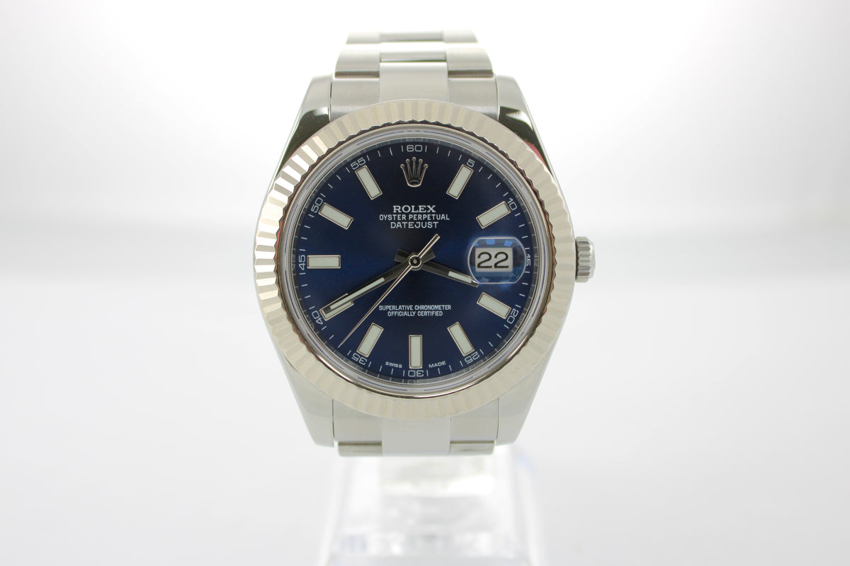 2014 Rolex Datejust II Blue 41mm Stainless Steel Date 116334 Oyster Watch With Box and Papers  SKU: JNMGG0926035