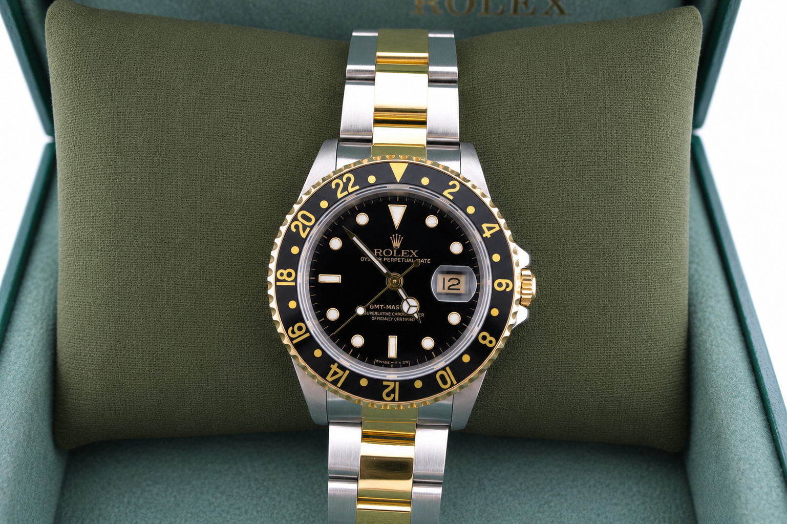 1993 Rolex GMT Master II Black Two-Tone 16713 40mm Oyster Watch With Box and Papers SKU: JNAGG0726746
