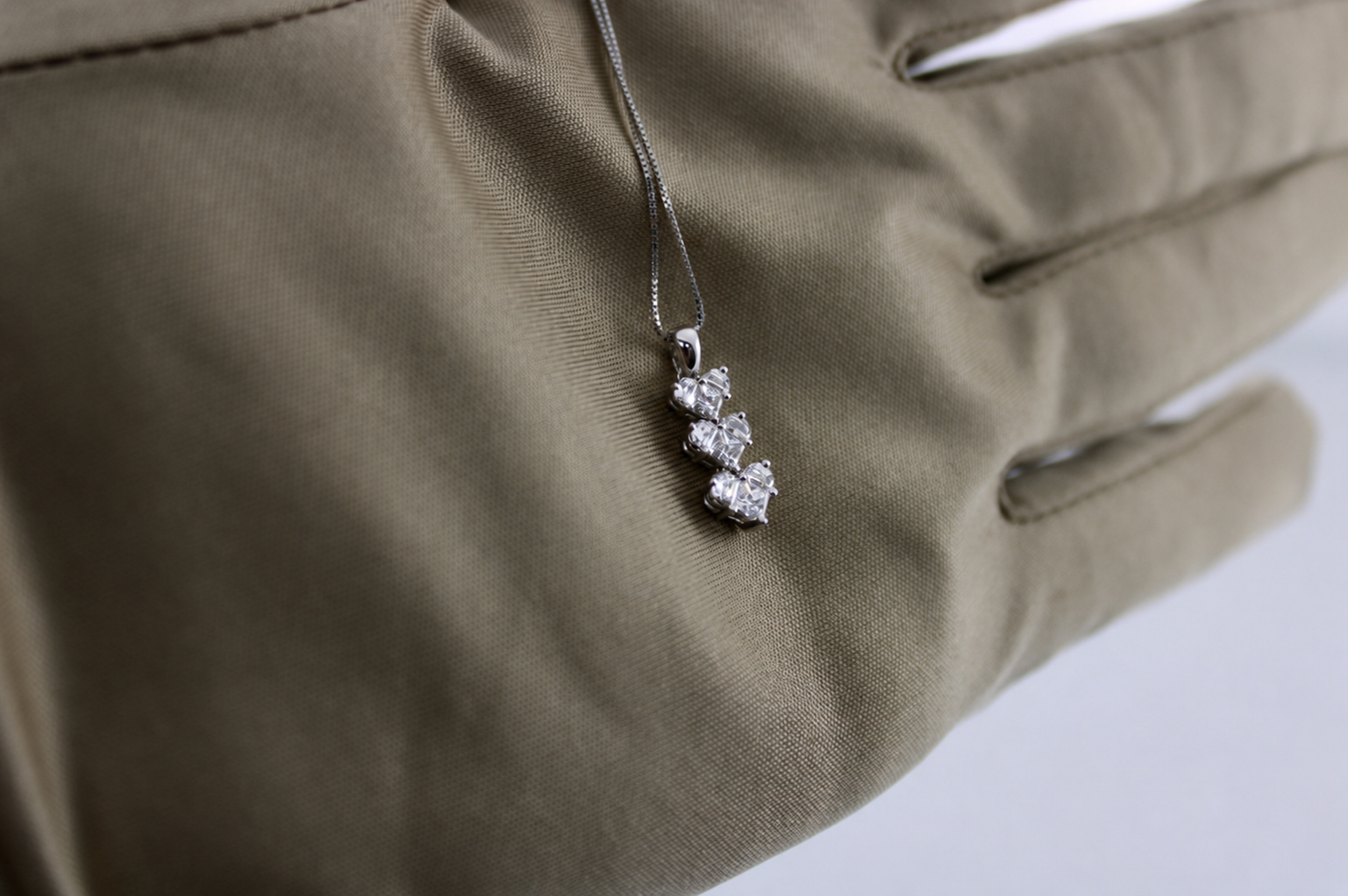 18K White Gold .69 Carat 3-Tier Diamond Heart Pendant and 14K 16 Inch Necklace 2.1 Grams