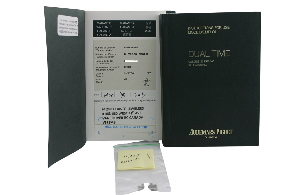 2015 Audemars Piguet Royal Oak White Dual Time Steel 26120ST 39mm Watch With Box and Papers SKU: JVVMKM0326522