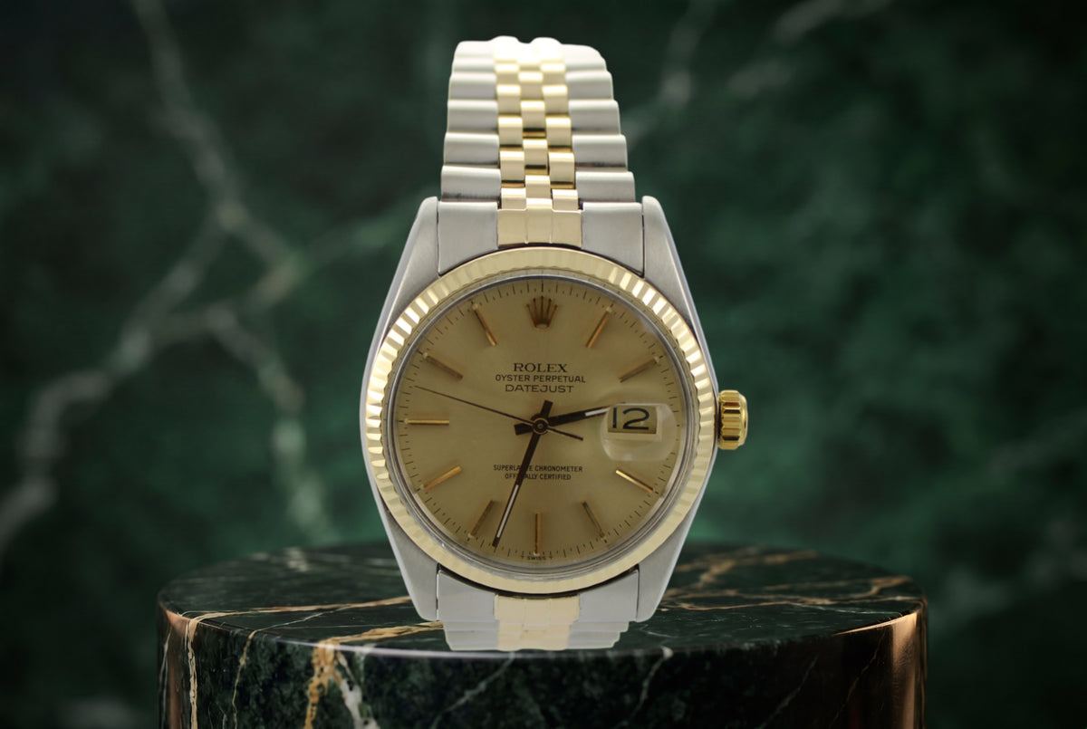 1974 Rolex Datejust Champagne Two-Tone 16013 36mm Jubilee Watch SKU: JEMGG0826812