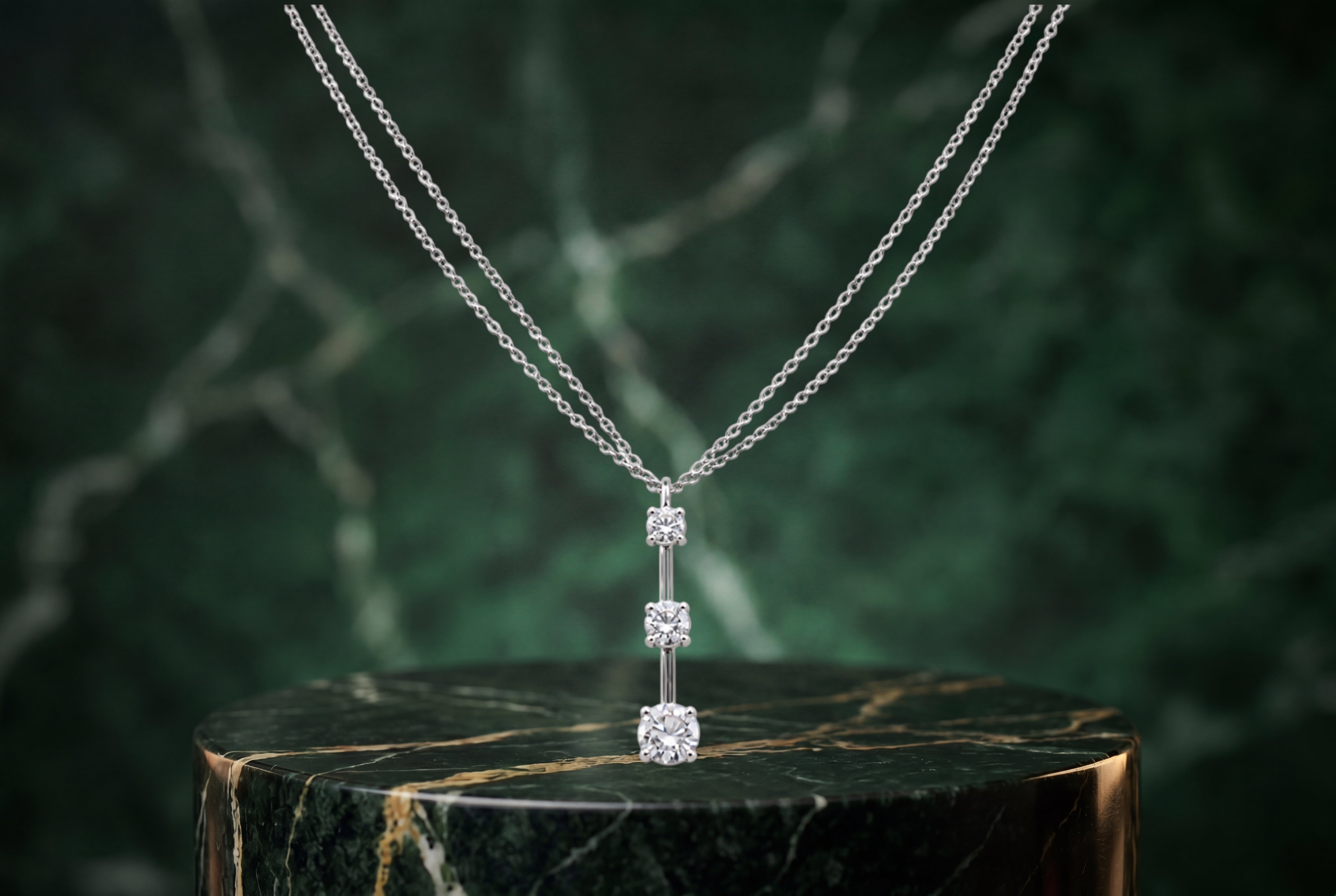 Platinum 3-Tier Diamond Double Chain 16 Inch Necklace 6.1 Grams
