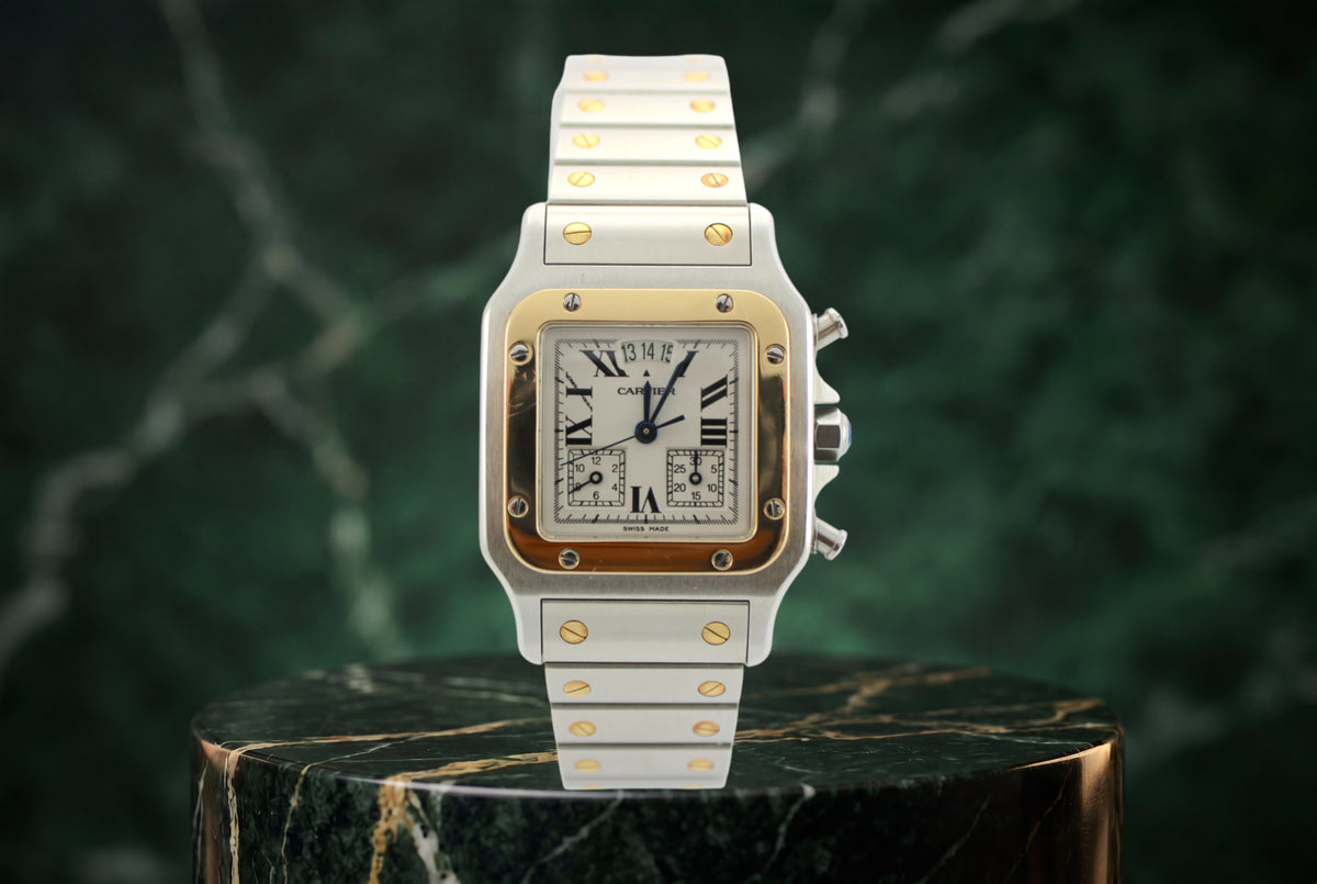 Cartier Santos Galbee 2425 Two-Tone 18K Yellow Gold White 29mm Watch With Box and Papers SKU: JEVGG09263BB