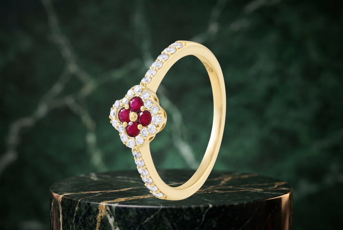 0.23 Carat Diamond 0.16 Carat Ruby 14K Yellow Gold Ring