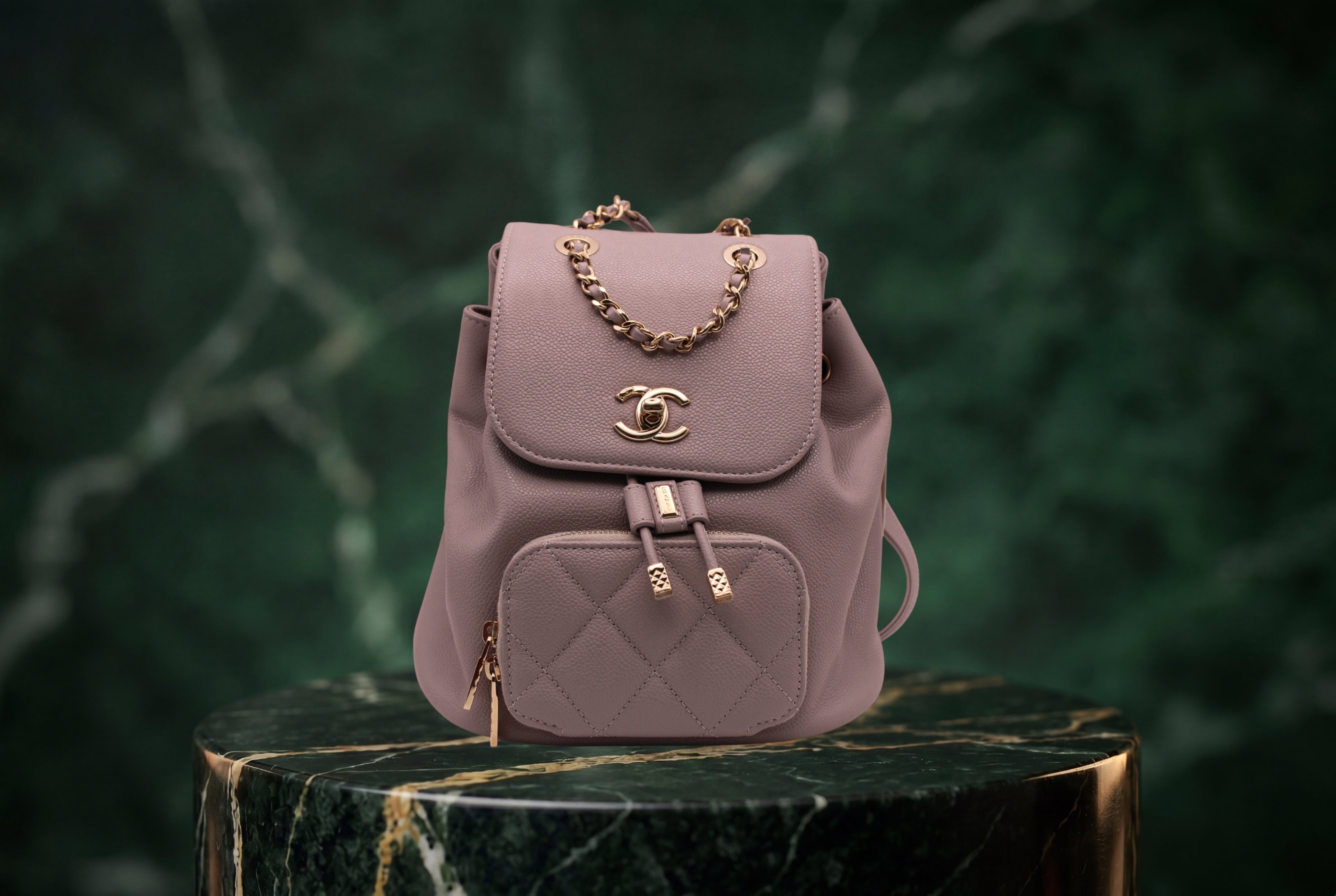 NEW Chanel Business Affinity Grey Backpack With Shiny Caviar Gold Hardware