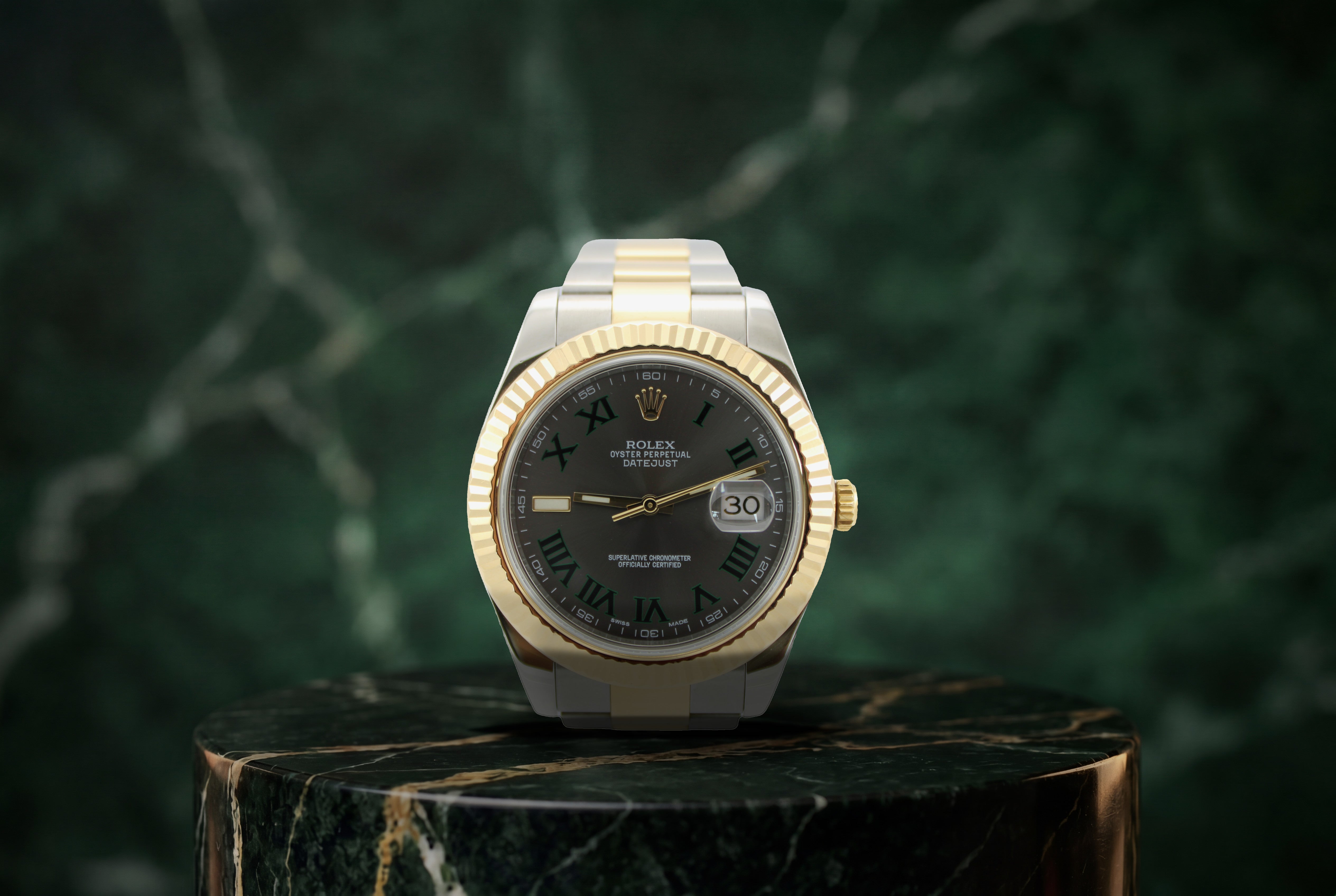 Rolex Datejust Grey "Wimbledon" Two-Tone 18K Yellow Gold Steel 116333 41mm Oyster Fluted Watch SKU: JLGELG04260M1