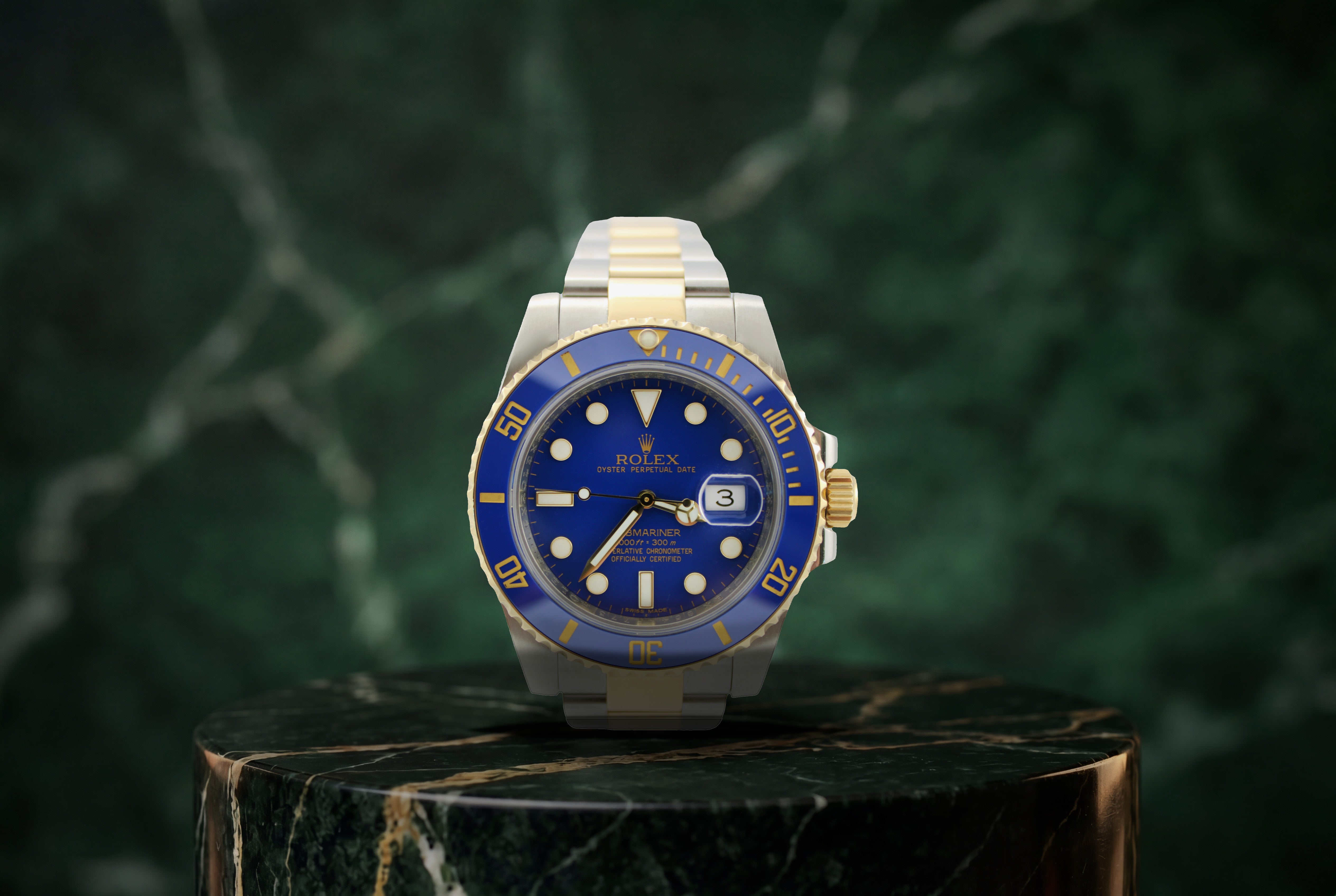 2013 Rolex Submariner Date Flat Blue Two-Tone 18K Gold Steel 116613LB 40mm Oyster Watch With Box and Papers SKU: JLVLGG0326773